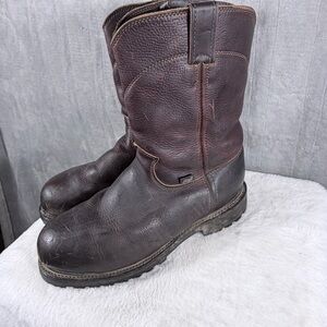 Justin Steel Toe Brown Leather Pull-On Work Boots Men’s Size 10 Oil Resistant